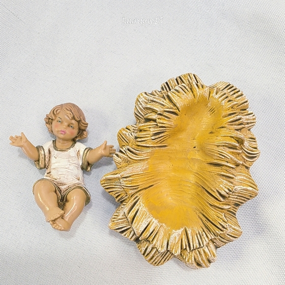 Fontanini Baby Jesus With Cradle Figure Rare Resin 2 Piece 4 Inch 1993 - Picture 2 of 9